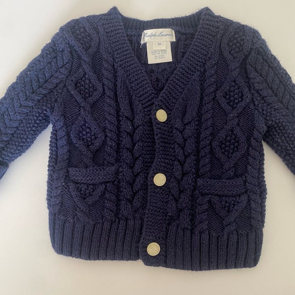 Ralph Lauren Navy Cable Knit Cardigan 3M - Picture 2 of 4